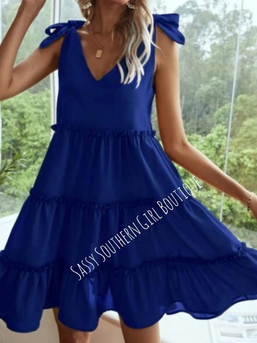 🆕⭐Royal Blue Tie-Shoulder Tiered Sundress